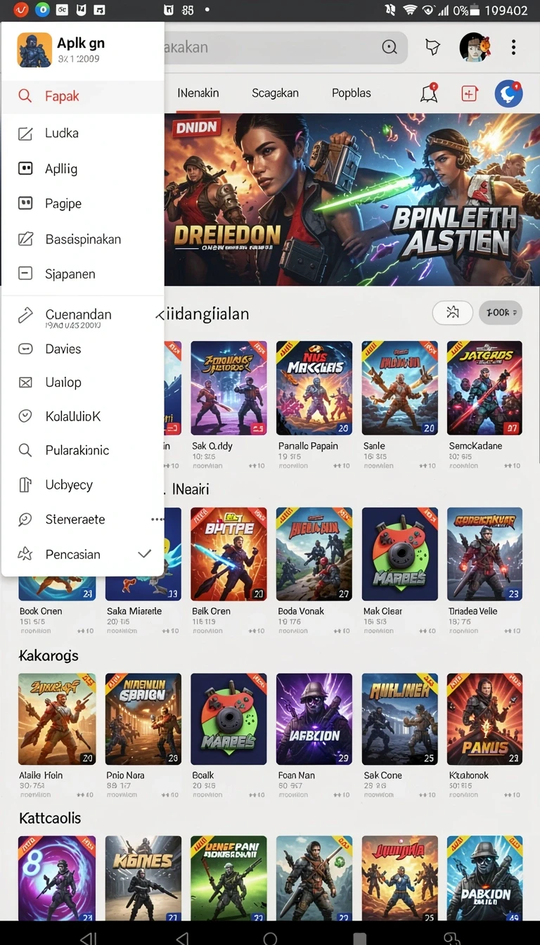 Cuplikan layar menu unduhan 72lucky untuk perangkat Android